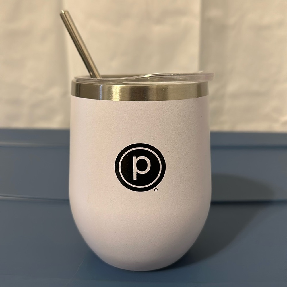 Pure Barre Insulated Wine Glass with Lid and Straw